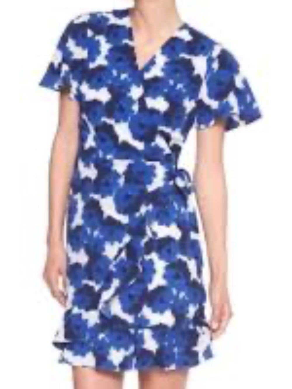 Banana Republic Blue white Floral Short Sleeve Ruffled Wrap Dress Sz 10 lined